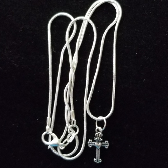 Heart & Crown Cross .925 Sterling Silver N… - Picture 2 of 2